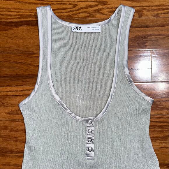 Zara Grey Scoop Neck Delicate Sheer Viscose Linen Mesh Knit Tank Top Size XS - Picture 10 of 15